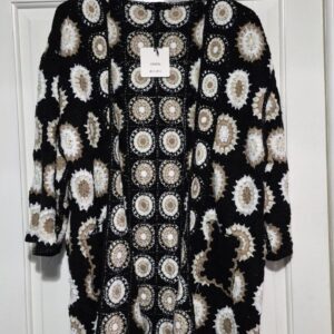 New Ladies Crochet Black Cardigan One Size fits sizes 16 18 20 22