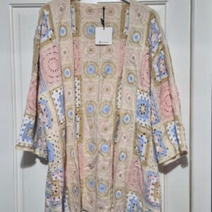 New Ladies Crochet Pink Multi Cardigan One Size fits sizes 16 18 20 22
