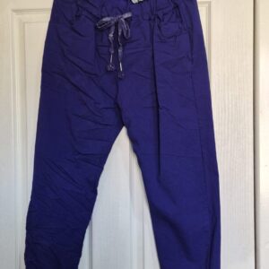 NEW Ladies Dark Royal Stretchy Crinkle Magic Trousers One Size Fits 10 12 14 16 Size 1 NON RETURNABLE