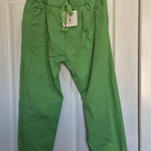 NEW Ladies Lime Green Stretchy Crinkle Magic Trousers One Size Fits 18 20 22 Size 2 NON RETURNABLE