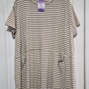 Ladies Beige White Stripe Pocket Tunic or Dress One Size fits sizes 18 20 22 24