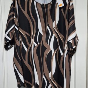 New Black Brown Stripe Asymmetrical Tunic Top One Size fits sizes 18 20 22 Non Returnable