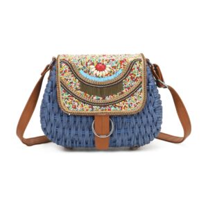 Blue Straw Crossbody Bag