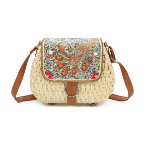 Beige Straw Crossbody Bag