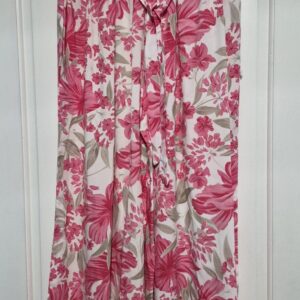 New Ladies Pink Floral Wide Leg Trousers One Size fits sizes 18 20 22 / 24