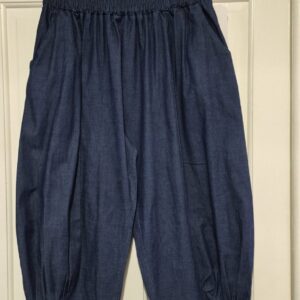 NEW Ladies Womens Dark Denim Blue Jersey 3/4 Length cuff bottom Trousers One size fits sizes 16 18 20 22