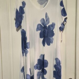 New Blue Floral V Neck Dress One Size fits sizes 18 20 22