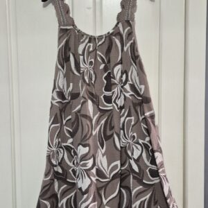 New Ladies Taupe Floral Sun Dress Strappy One Size fits sizes 18 20 22