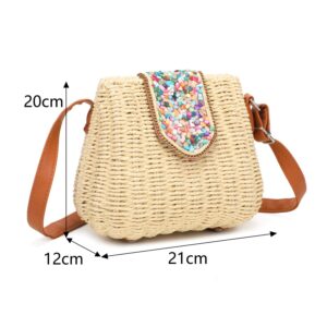 Straw Crossbody Bag with gems Beige