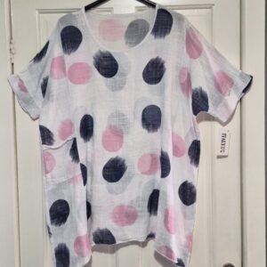 New White Spotty Pocket Cotton Top One Size fits sizes 18 20 22 24