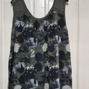 New Ladies Khaki Green Pattern Sleeveless Top One Size fits sizes 18 20 22