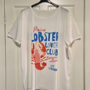 New Ladies White Lobster Lovers Club T-shirt One Size fits sizes 18-24
