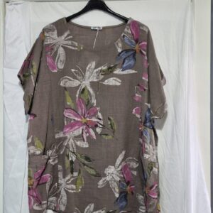 New Mocha Floral Pocket Cotton Top One Size fits sizes 18 20 22 24