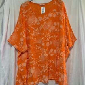 NEW Ladies Women Orange Floral Lightweight Pocket Plus Size Top One size fits sizes 22 24 26 28