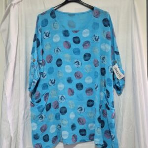 New Aqua Spotty Pocket Cotton Top One Size fits sizes 18 20 22 24