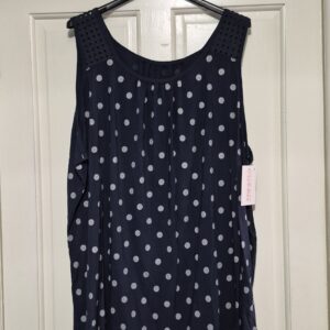 Navy Blue Polka Dot Sleeveless top One Size fits sizes 18 20 22