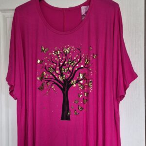 Ladies Cerise Pink Tree of Life T-shirt One Size fits sizes 18 20 22 24