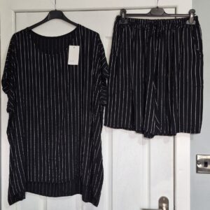 Black Stripe Top and Shorts Set One Size fits 18 20 22