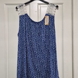 Royal Blue Floral Lacy Sleeveless Top One Size fits sizes 18 20 22