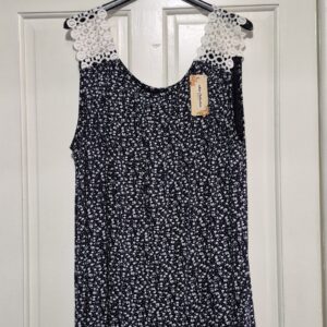 Navy Blue Floral Lacy Sleeveless Top One Size fits sizes 18 20 22