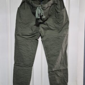 SALE NEW Ladies Dark Khaki Stretchy Crinkle Magic Trousers One Size Fits 16 18 20 22 Size 2 NON RETURNABLE