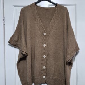 Mocha Lovely Button Down Short Sleeved Cardigan One Size fits sizes 18-24/26