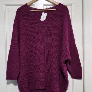 Magenta Ribbed V Neck Jumper One Size fits sizes 18 20 22/24