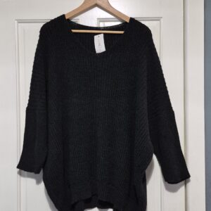 Black Ribbed V Neck Jumper One Size fits sizes 18 20 22/24