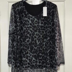Grey Leopard Print Mesh Top One Size fits sizes 18 20 22