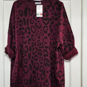 Wine Leopard Print Zip Scuba Top One Size fits sizes 18 20 22 24
