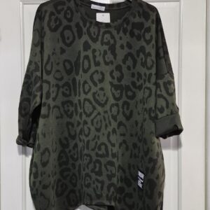 Green Leopard Print Zip Scuba Top One Size fits sizes 18 20 22 24