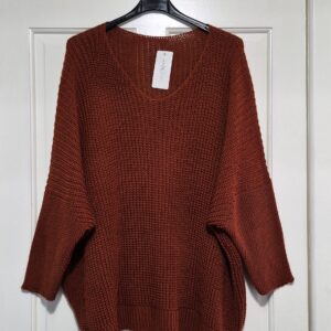 Rust Ribbed V Neck Jumper One Size fits sizes 18 20 22/24